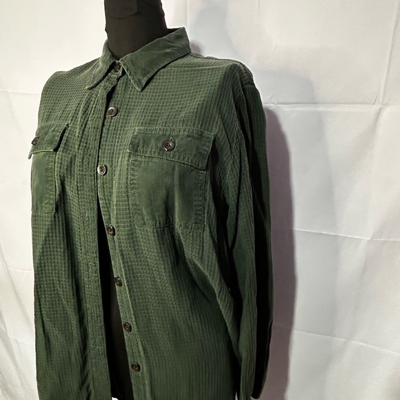 Action Wear Long Sleeve Suede Like Waffle Knit Button Down Shacket Shirt Women M - Picture 2 of 8